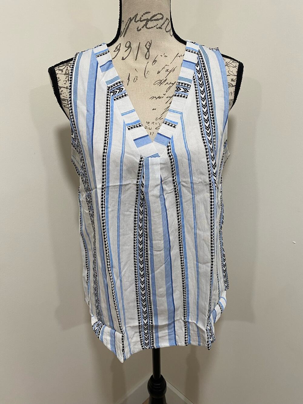 NWOT MINE Blue Tribal Striped Tank Top Shirt Size Medium